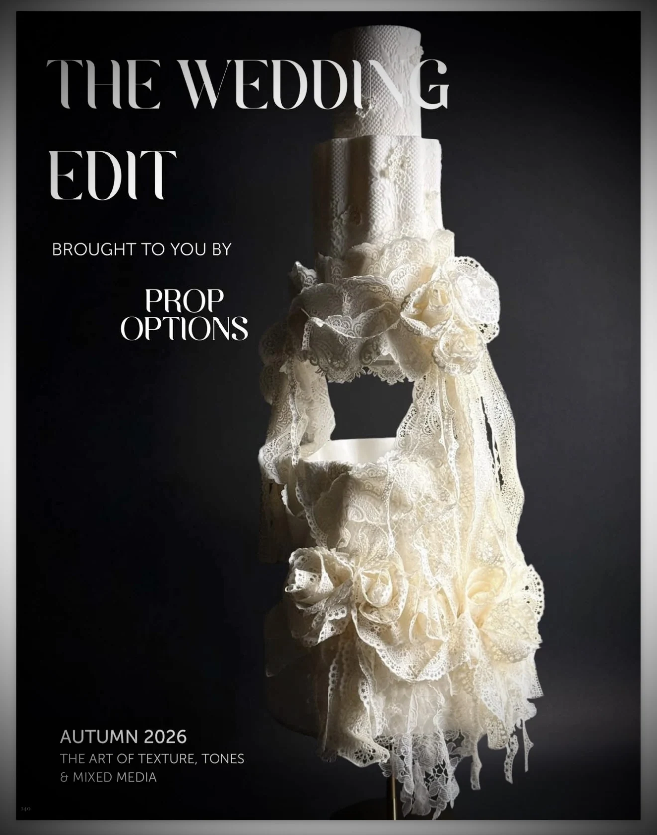 Autumn 2026 The Wedding Edit magazine cover featuring sculptural lace cake